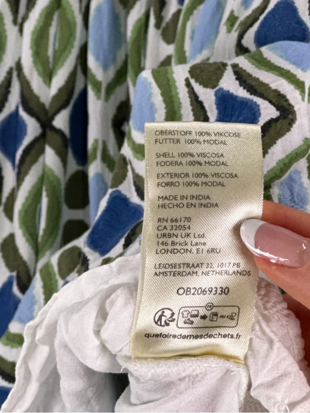 By Anthropologie Ruffle Mini Dress Smocked Long Sleeve Ikat Blue Green S - Picture 9 of 14